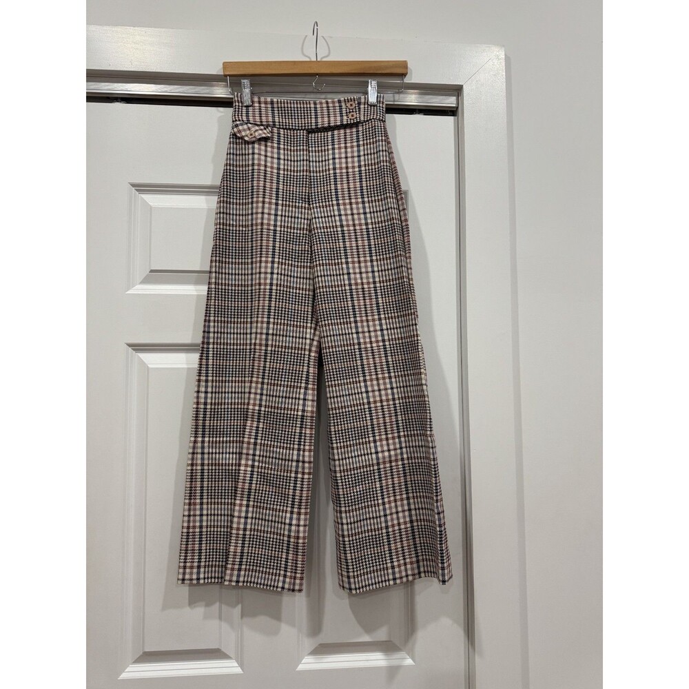 Veronica Beard Plaid Wide Leg Pants - Black, White, Brown